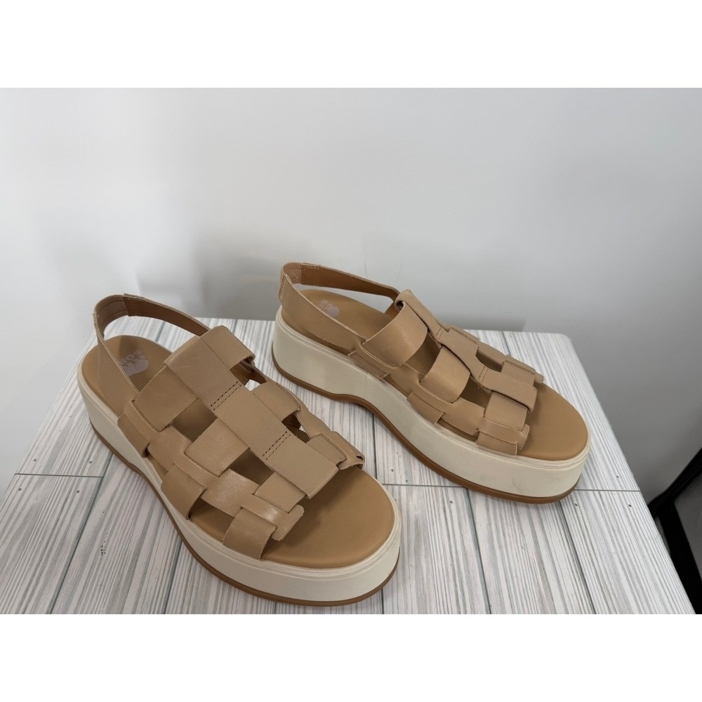 Sorel Dayspring Slingback Sandals Leather Platforms Honest Beige, Size 9.5 - Picture 2 of 8